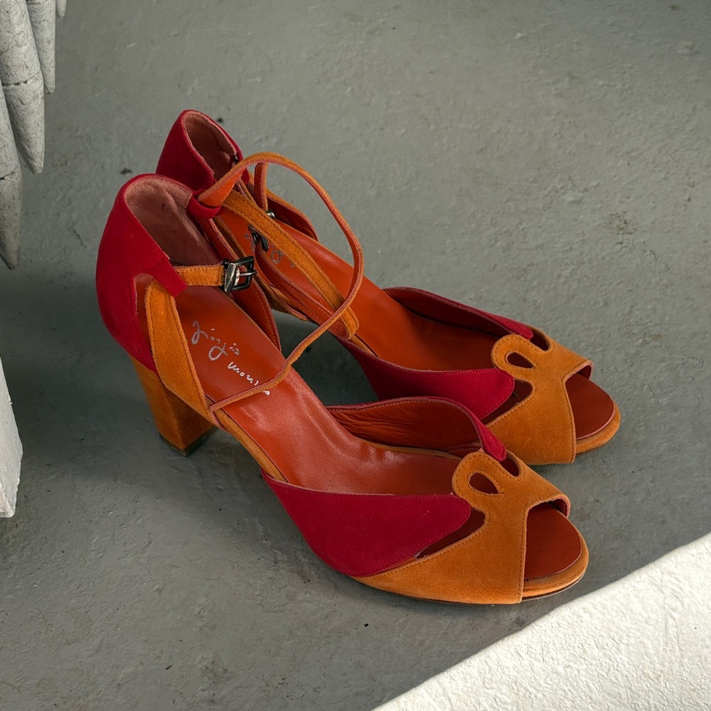 Suede Red and Orange Heels